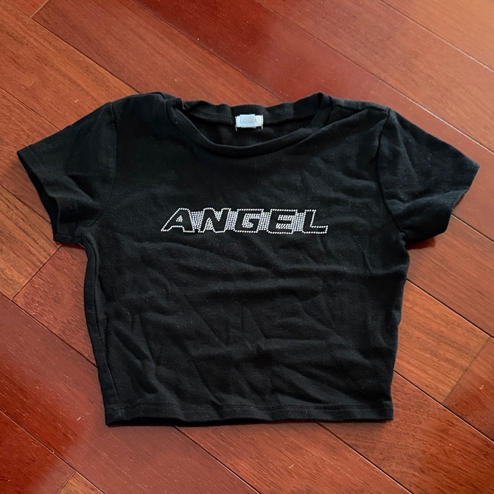 Garage Angel Black Cropped T-Shirt NWOT